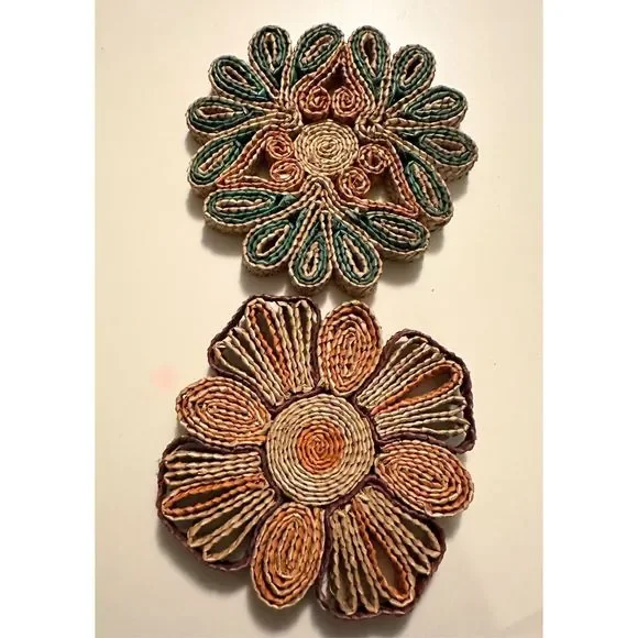 Handcrafted Floral Coasters - Green and Orange - Picture 1 of 8